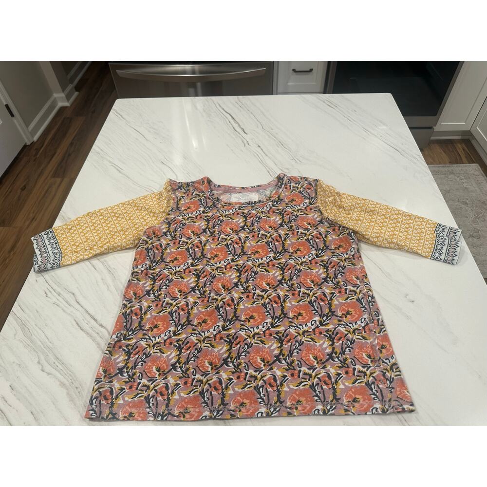 CINO Floral Mixed Print Cotton Top Women’s Large 3/4 Sleeve Boho Wearable Art - Picture 3 of 12